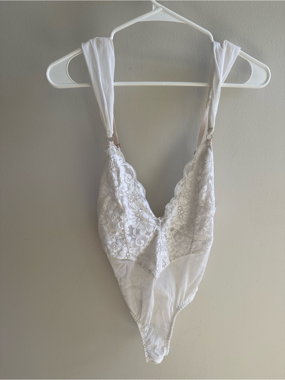 Delicate White Lace Chemise Bodysuit with V-Neck
